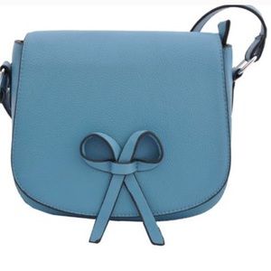 Structured Crossbody Purse Blue with flower pin